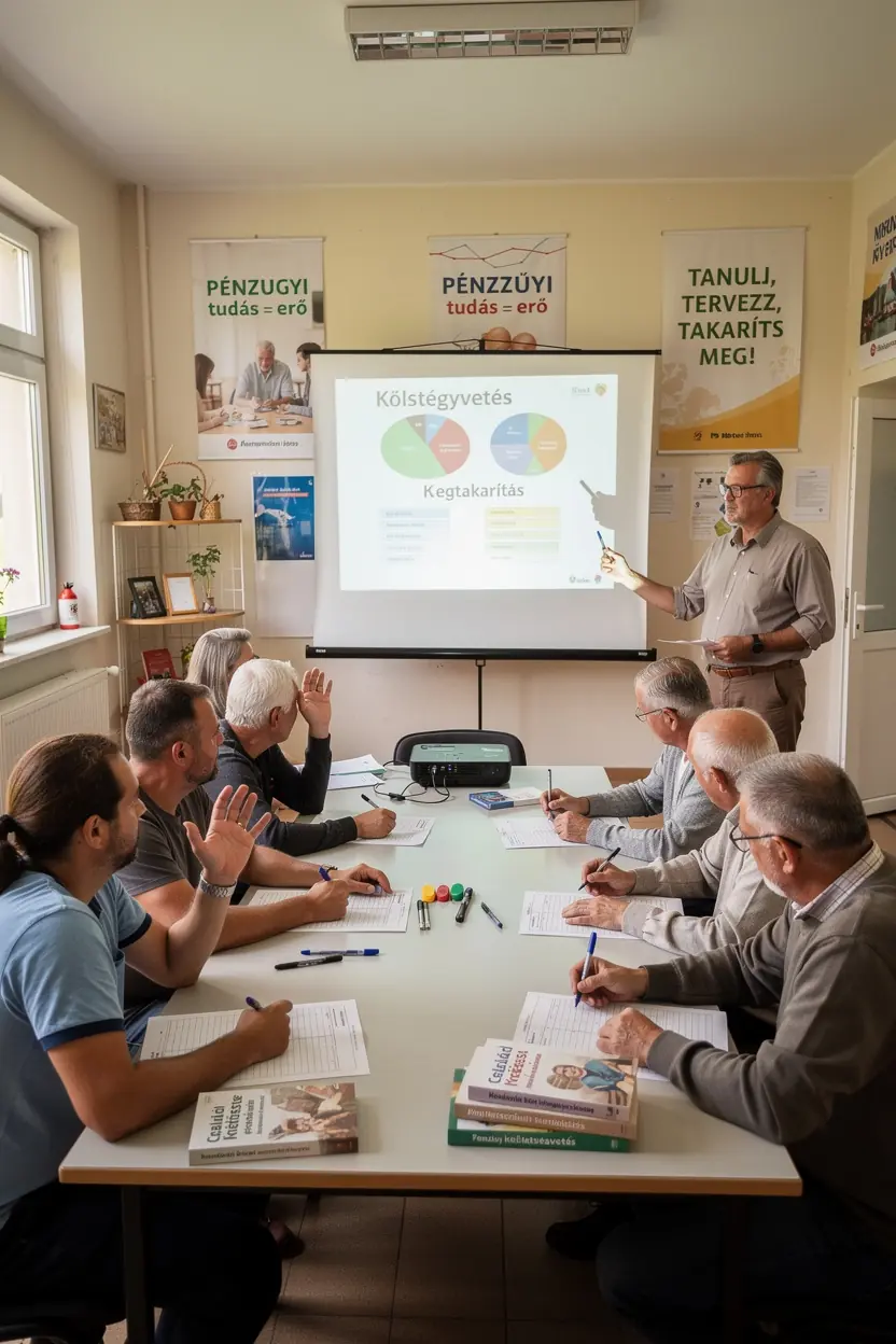 Számítógép képernyője, amelyen pénzügyi tervező szoftver látható, használati útmutatóval.